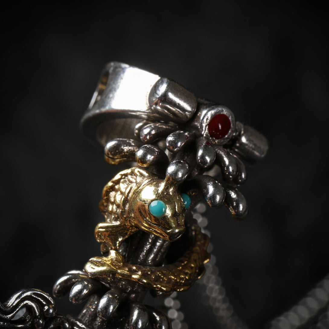 Vajra & Dzi Bead Necklace Sterling Silver