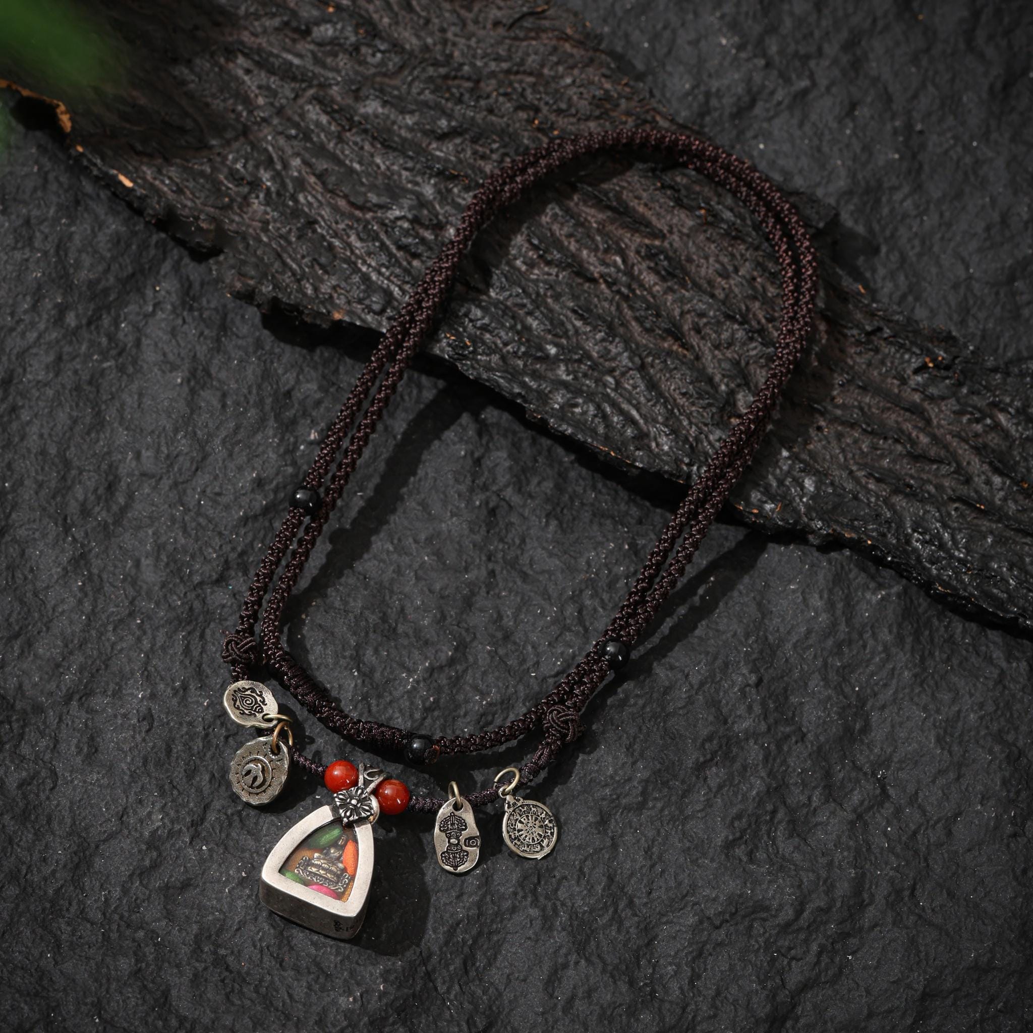 Tibetan Amulet Necklace - Ancient Copper Jambhala Gau