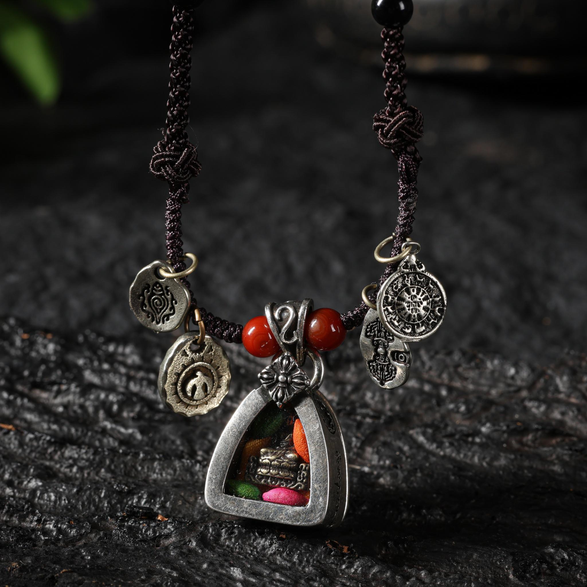 Tibetan Amulet Necklace - Ancient Copper Jambhala Gau