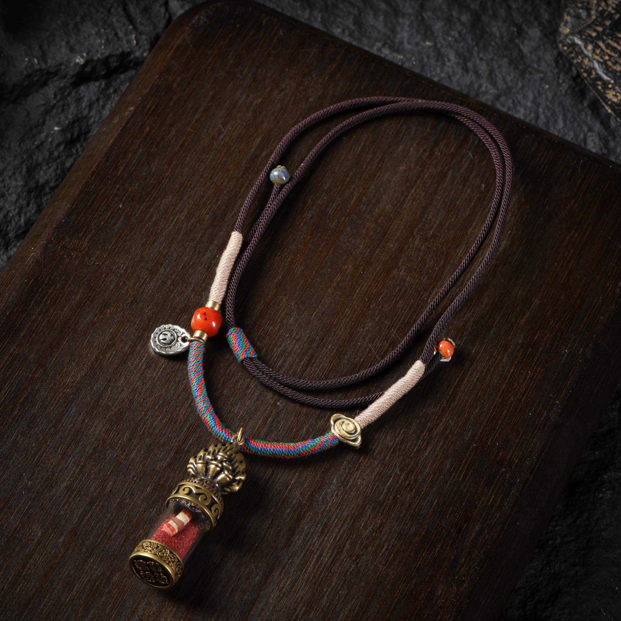 Tibetan Amulet Gau Necklace - Vajra Cross Dorje with Cinnabar