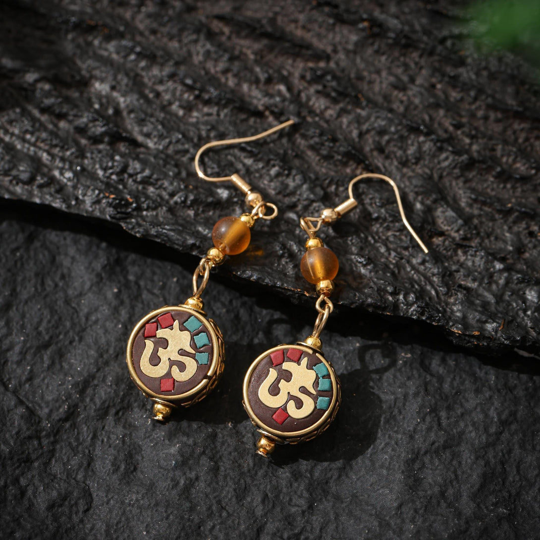 Tibetan OM Symbol Earrings Copper Dangle Earrings
