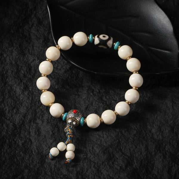 Yak Bone Bracelet with Dzi Beads