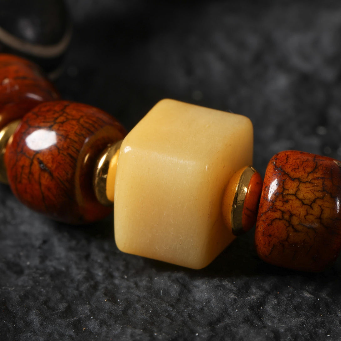 Yak Bone Dzi Skull Bead Bracelet