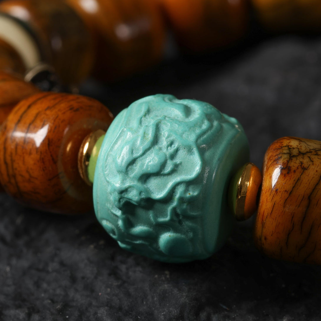 Brown Yak Bone Bracelet with Turquoise & Vajra Bead