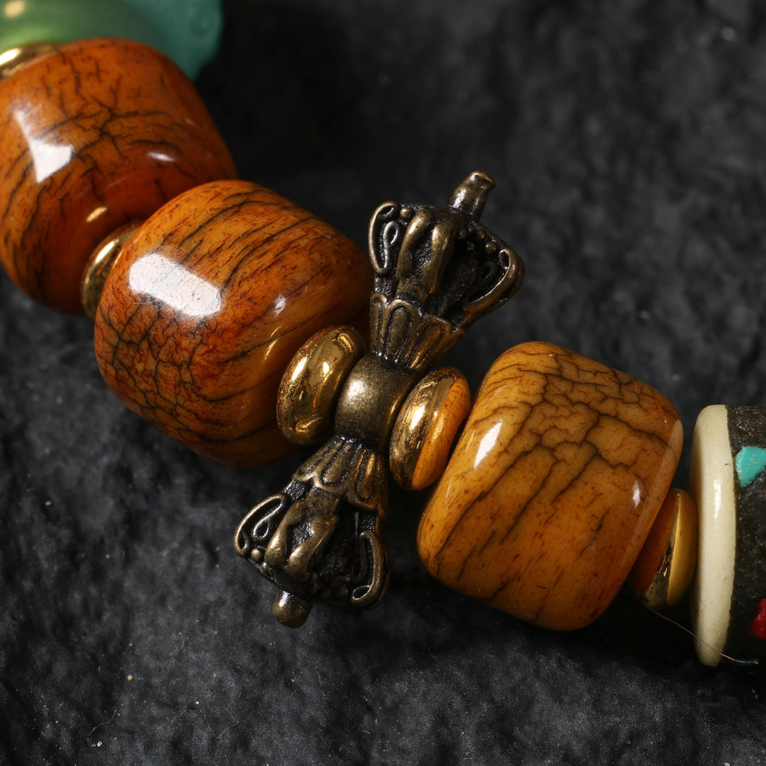 Brown Yak Bone Bracelet with Turquoise & Vajra Bead
