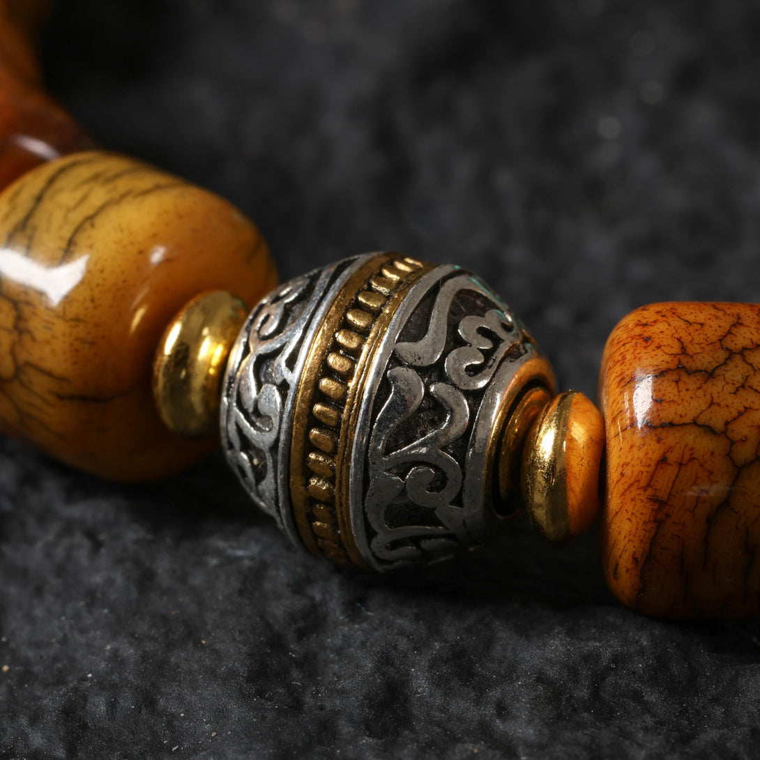 Brown Yak Bone Bracelet with Turquoise & Vajra Bead