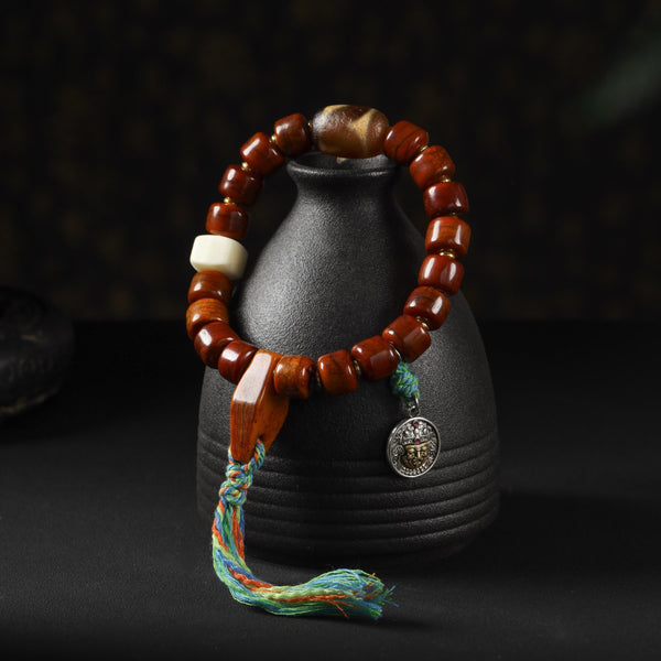 Tibetan Sacred Yak Bone Bracelet Dzi & Zaki Charm