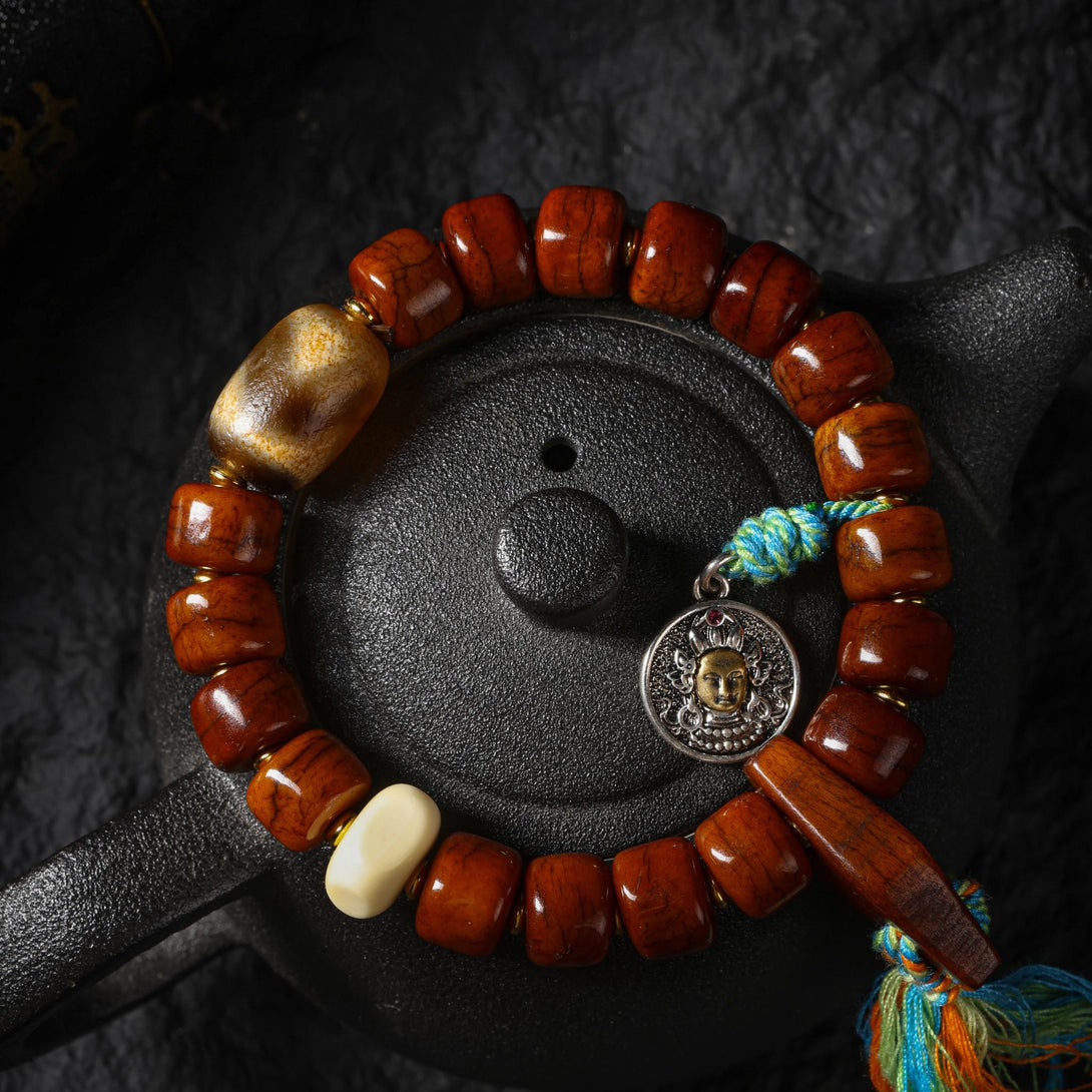 Tibetan Sacred Yak Bone Bracelet Dzi & Zaki Charm