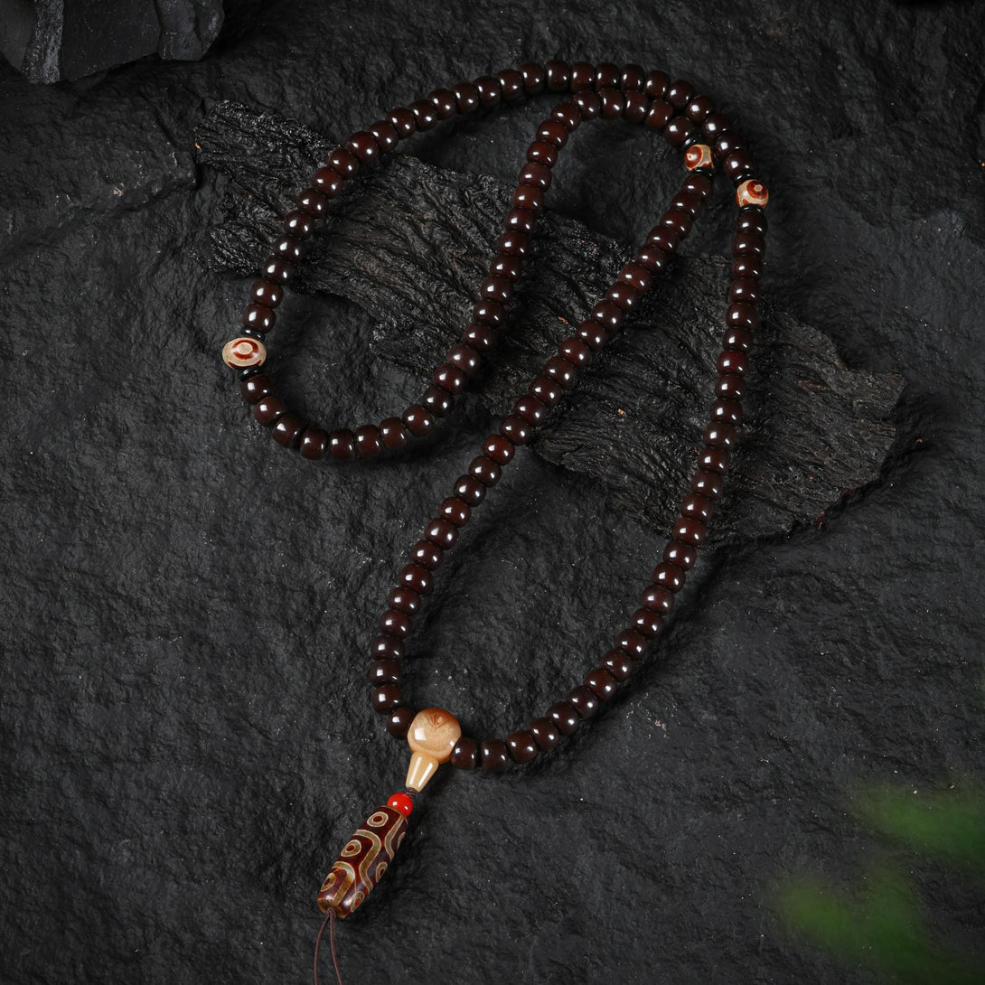 Dzi Beads Black Bodhi 108 Mala Necklace
