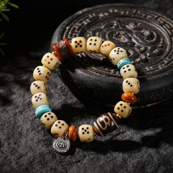 Bone Dice Bracelet Turquoise & Dzi Accents
