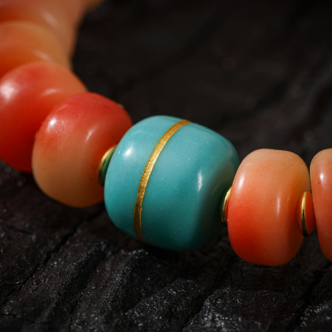 Bone Bracelet Turquoise Diz Yak Wool Tassel Accents