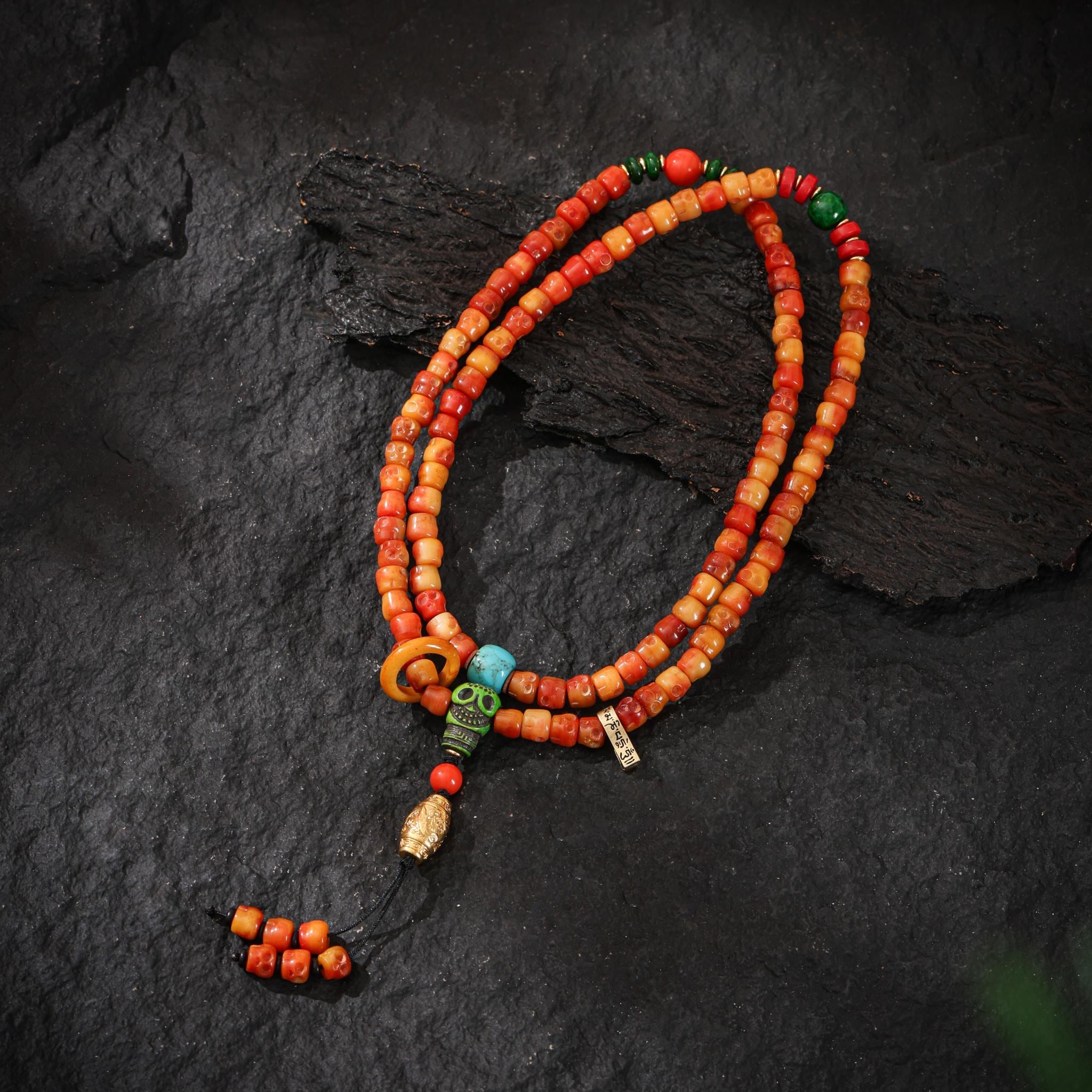 Bone Skull Necklace 108 Dzi Mala Beads