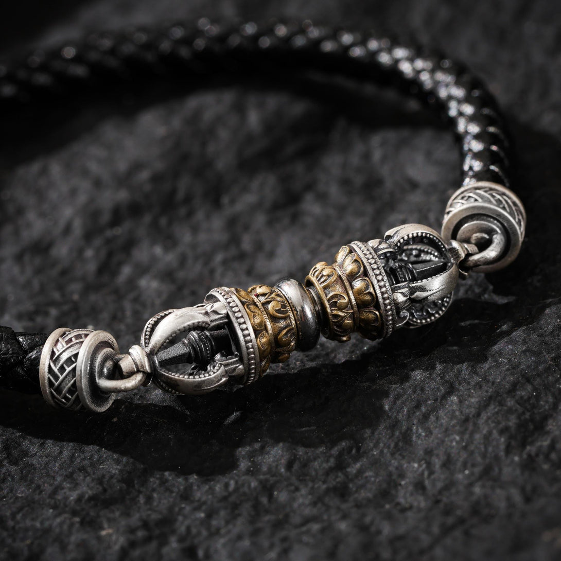 Tibetan Amulet Vajra Leather Bracelet