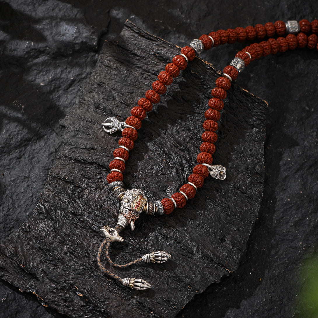Vajra Rudraksha 108 Mala Necklace Garuda, Dorje Axe