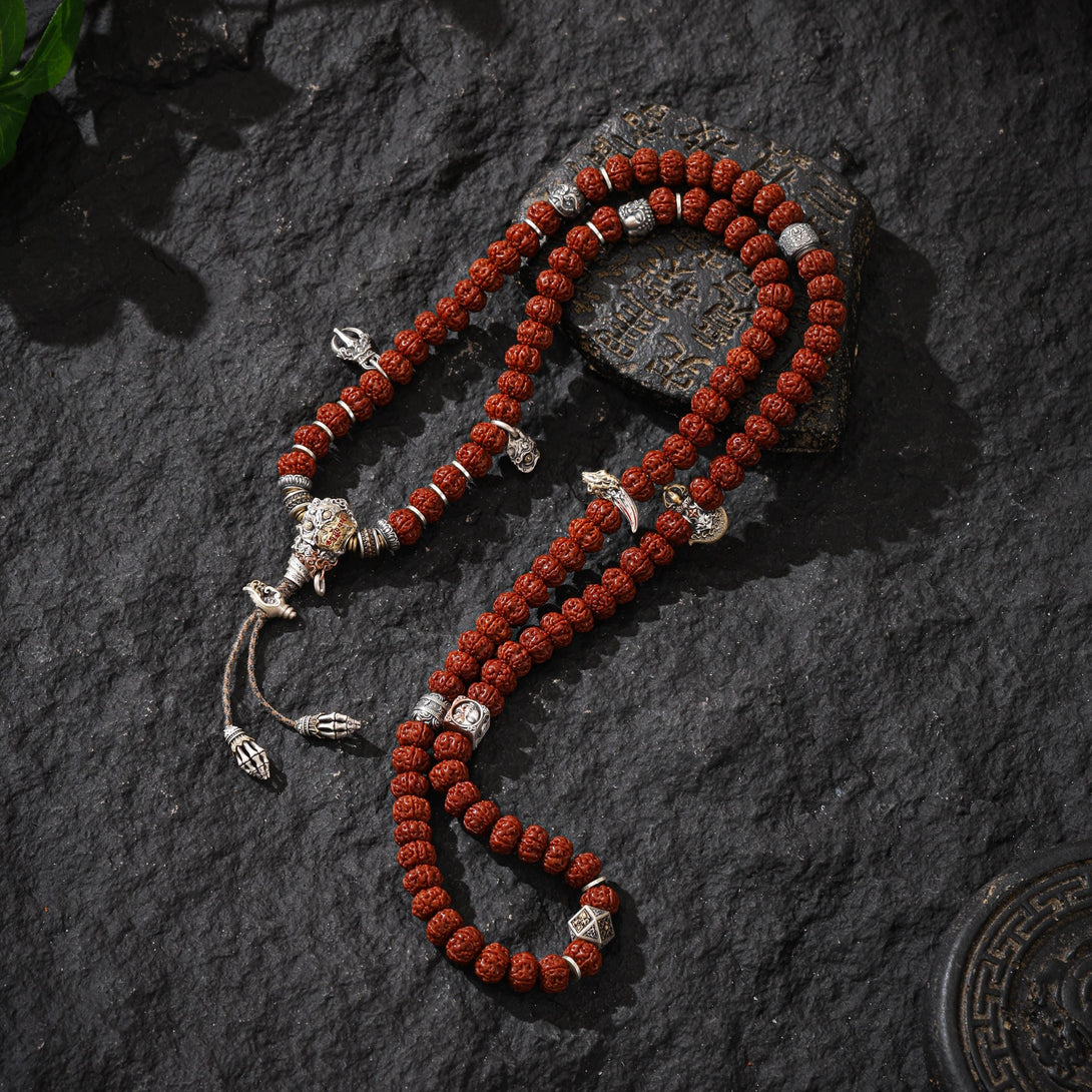 Vajra Rudraksha 108 Mala Necklace Garuda, Dorje Axe