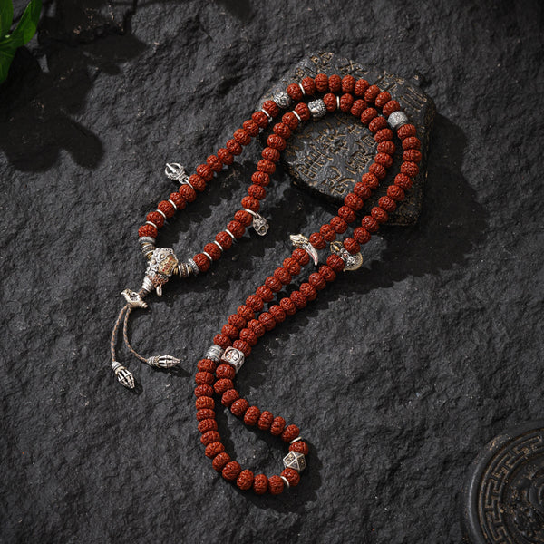 Vajra Rudraksha 108 Mala Necklace Garuda, Dorje Axe