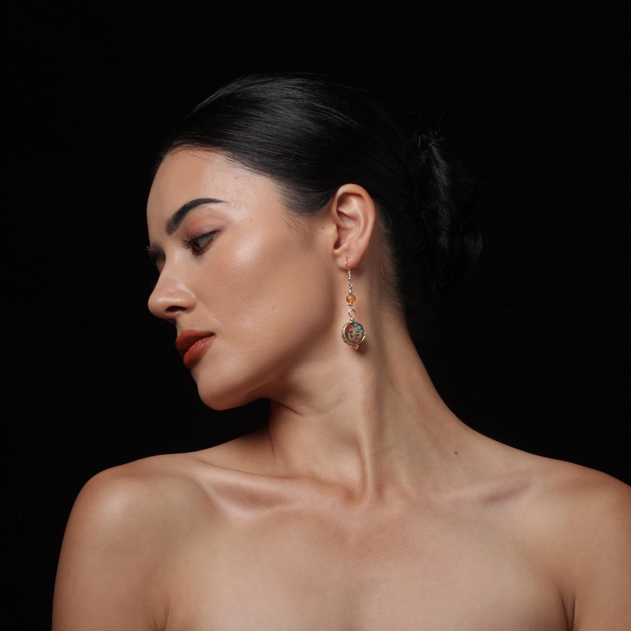 Tibetan OM Symbol Earrings Copper Dangle Earrings