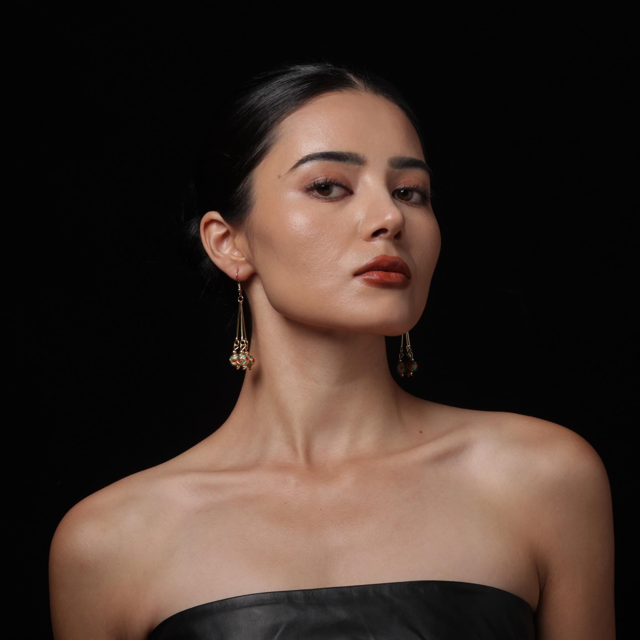 Tibetan Turquoise Red Agate Dangle Earrings