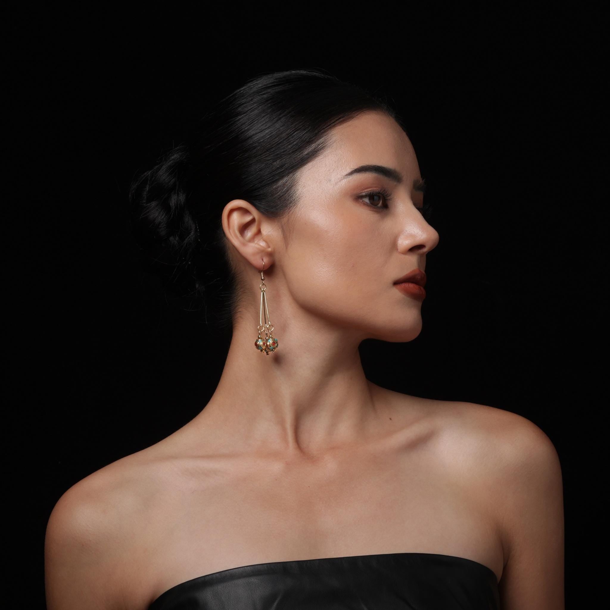 Tibetan Turquoise Red Agate Dangle Earrings