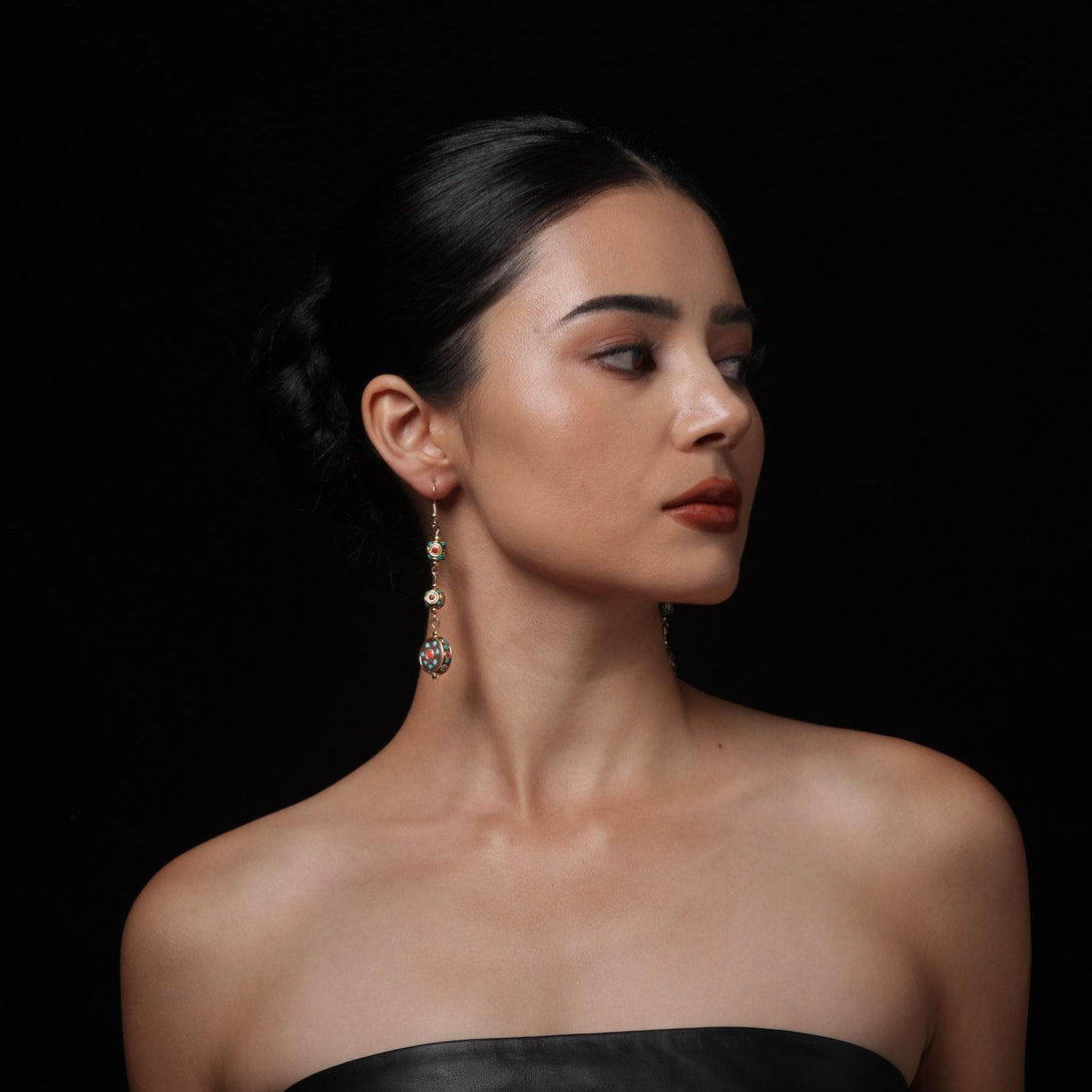 Tibetan Turquoise Red Agate Dangle Earrings