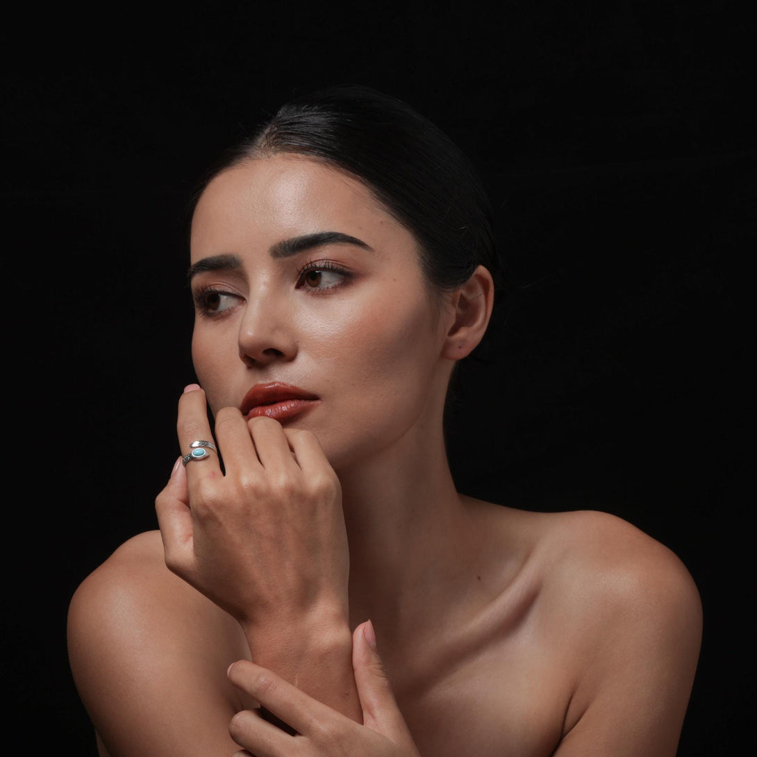 Tibetan Turquoise Feather Ring Snake-Shape Band