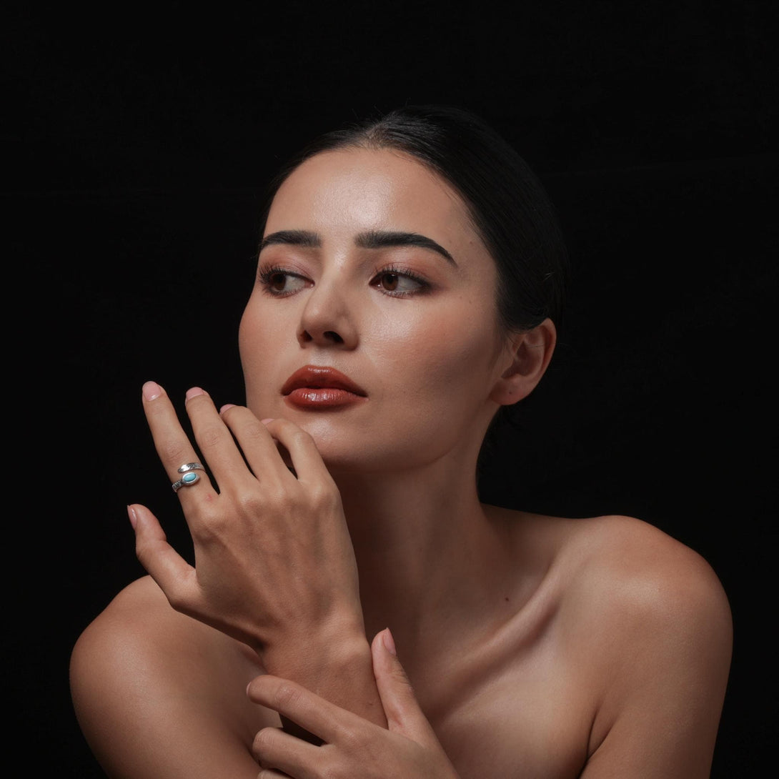 Tibetan Turquoise Feather Ring Snake-Shape Band