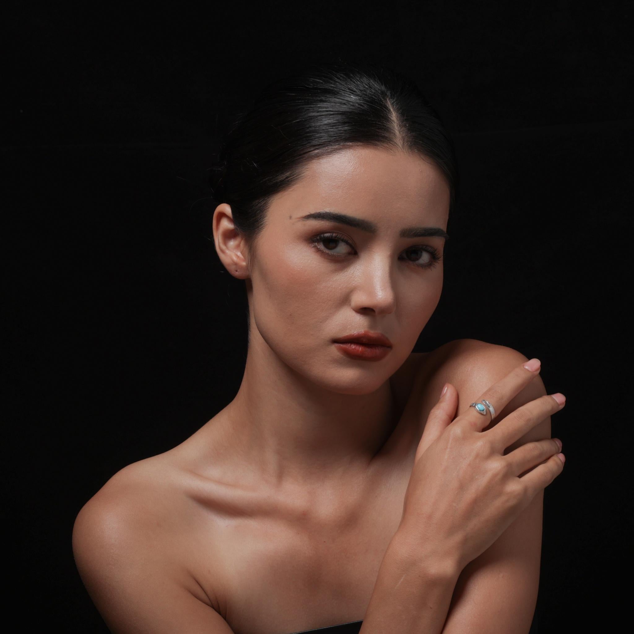 Tibetan Turquoise Feather Ring Snake-Shape Band