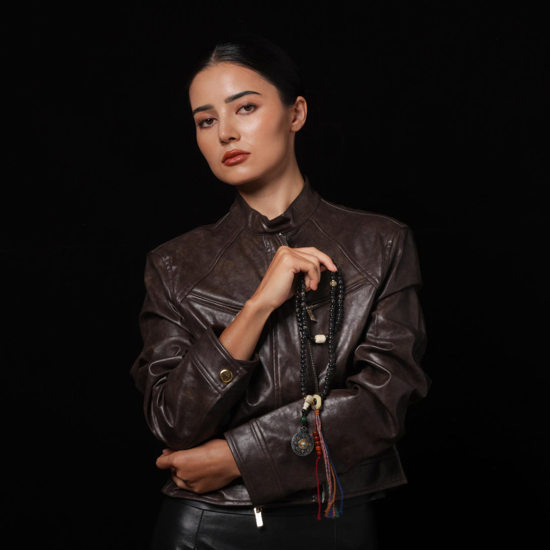 Yak Bone Mala Beads 108 with Tibetan Silver Amulet