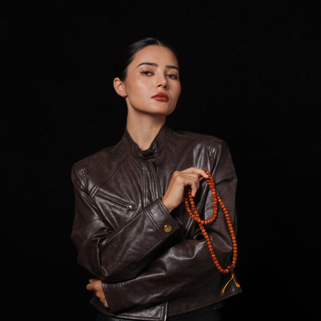 Yak Bone Skull 108 Beads Mala Bracelet Aged Barrel Beads