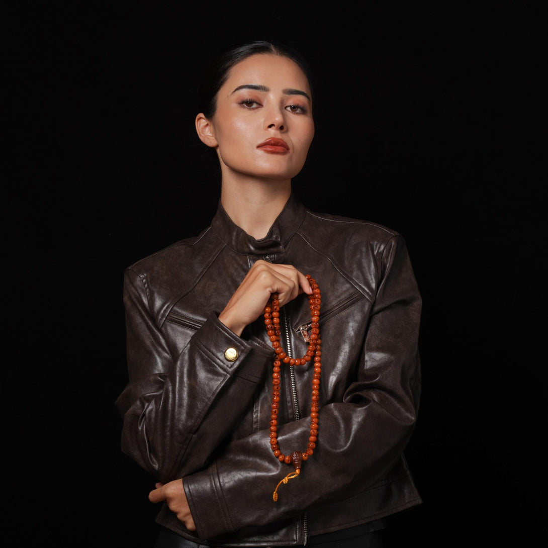 Yak Bone Skull 108 Beads Mala Bracelet Aged Barrel Beads