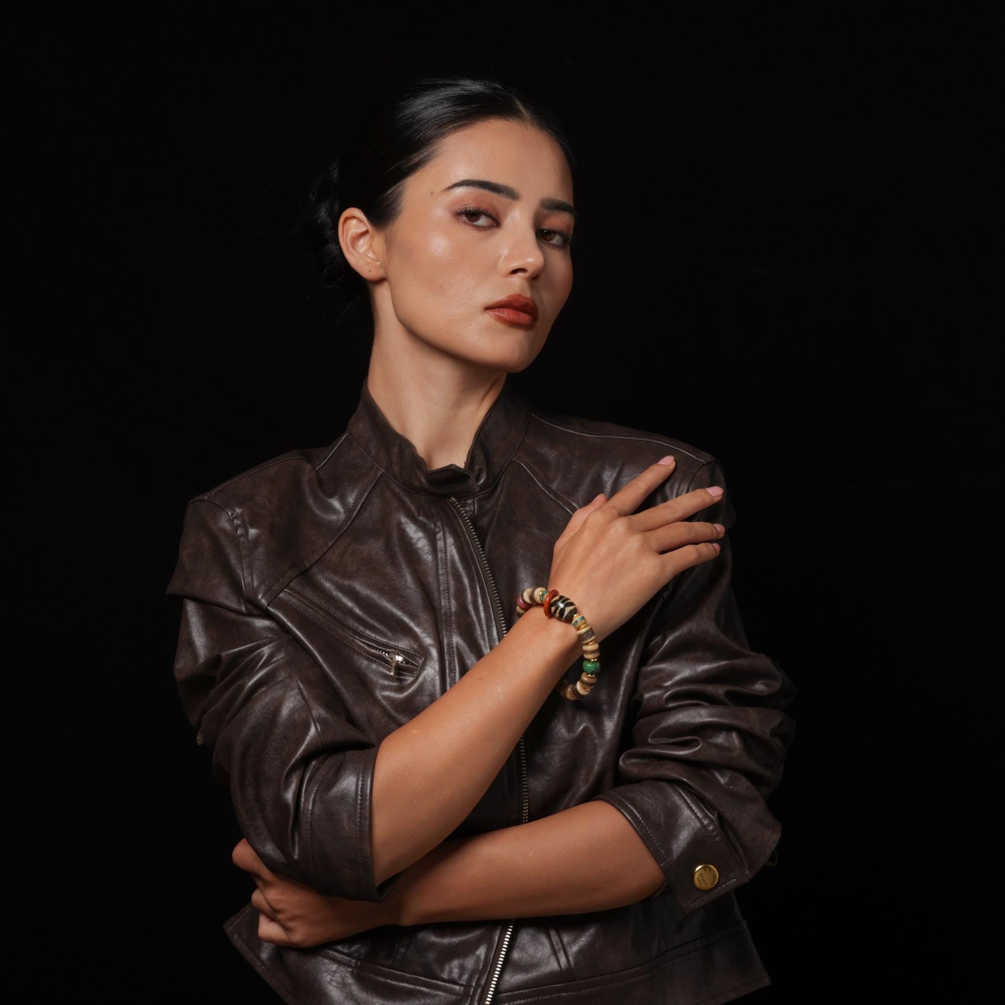 Yak Bone Talisman Bracelet with Turquoise Dzi