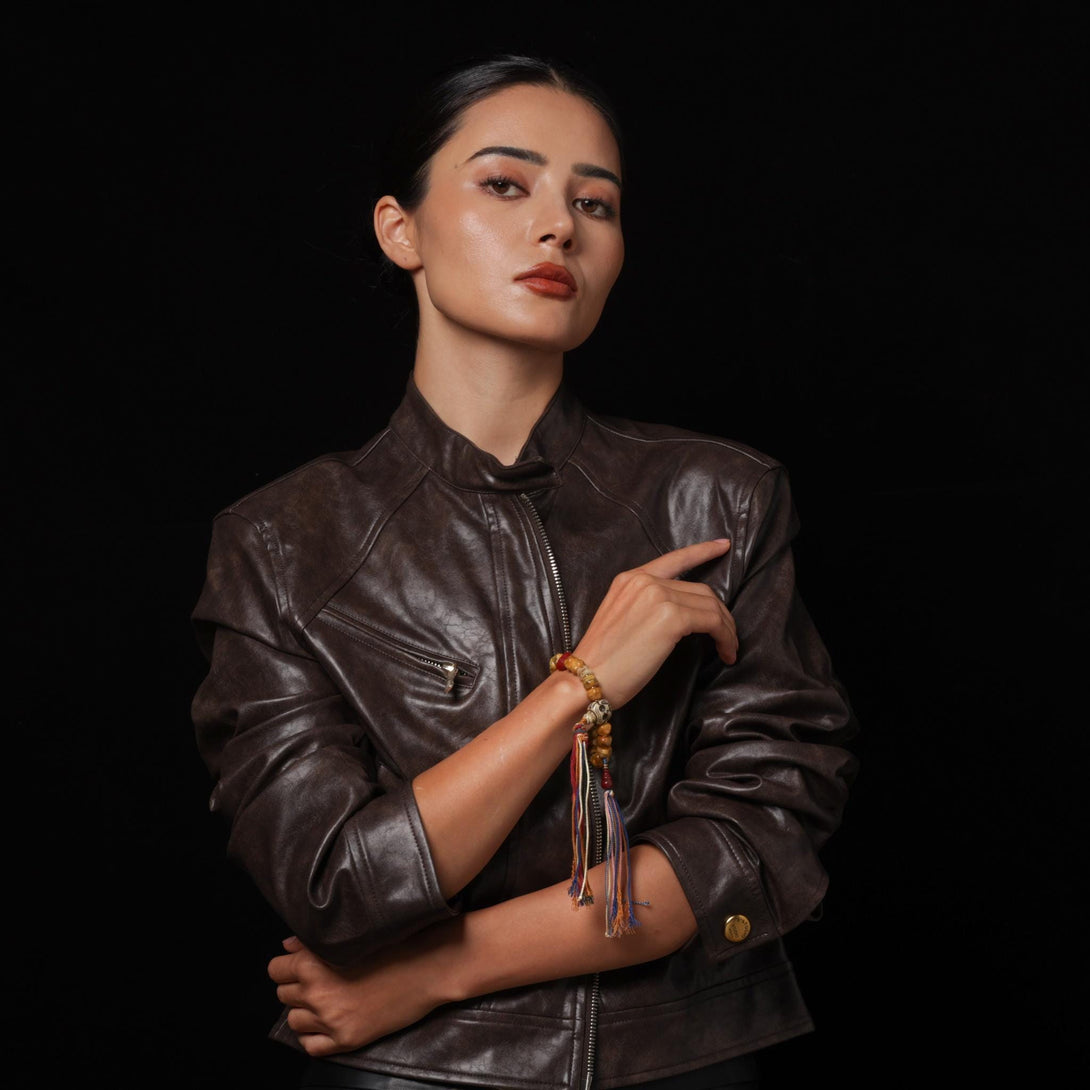 Yak Bone Carved Skull Amulet Tibetan Beaded Bracelet