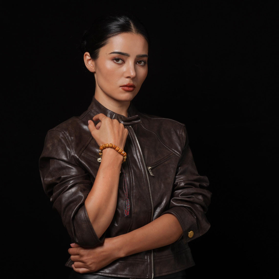 Yak Bone Carved Skull Amulet Tibetan Beaded Bracelet