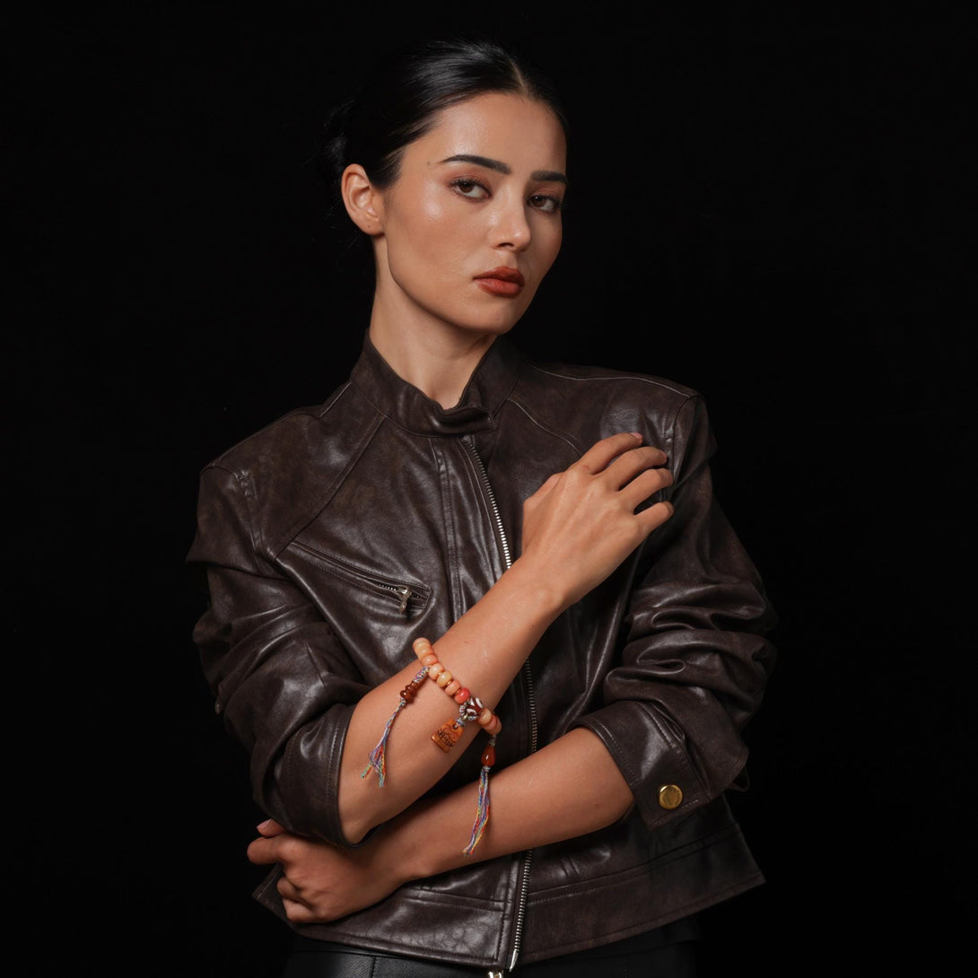 Bone Bracelet Turquoise Diz Yak Wool Tassel Accents