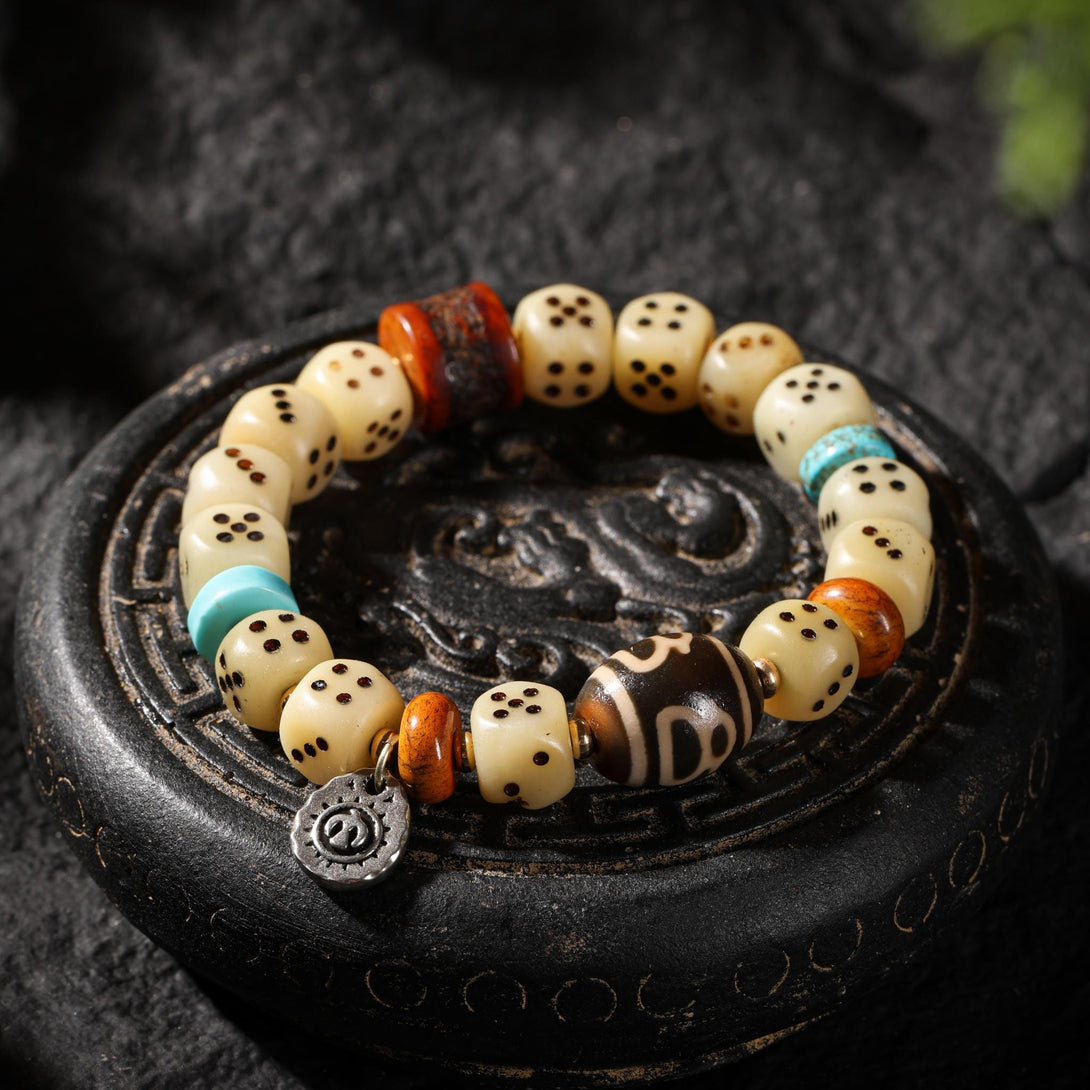 Bone Dice Bracelet Turquoise & Dzi Accents
