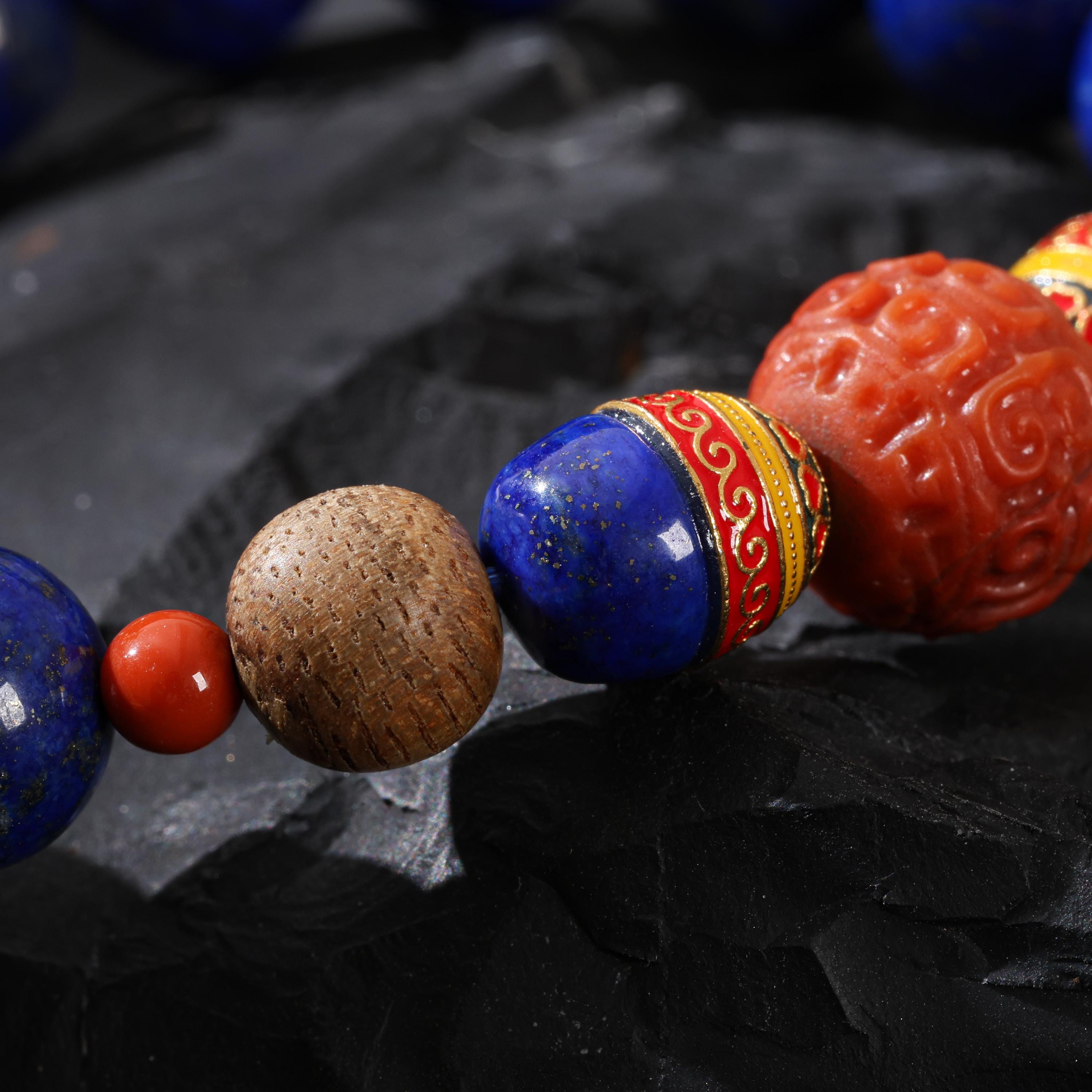 Lapis Lazuli bracelet with Red Agate Gold-plated