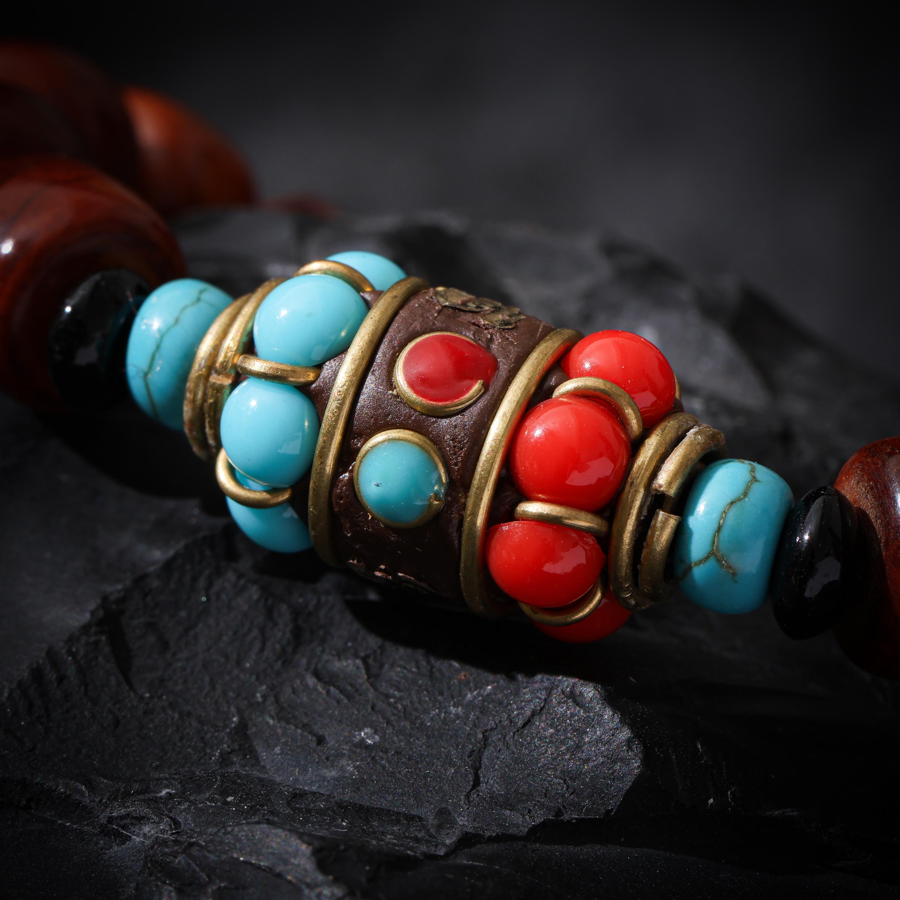 Bone Bracelet Turquoise Red Agate Om