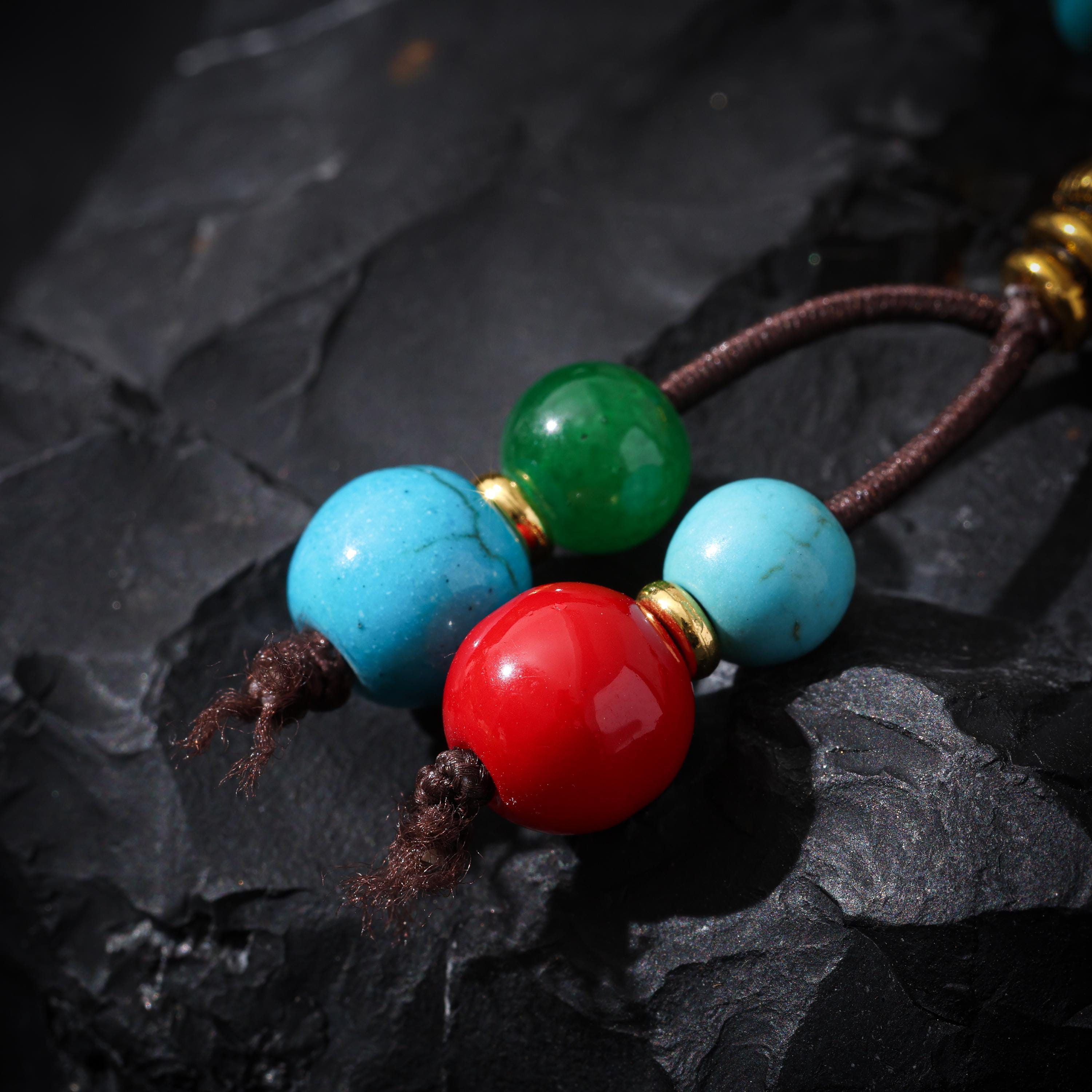 Bone Bracelet Turquoise Red Agate Om