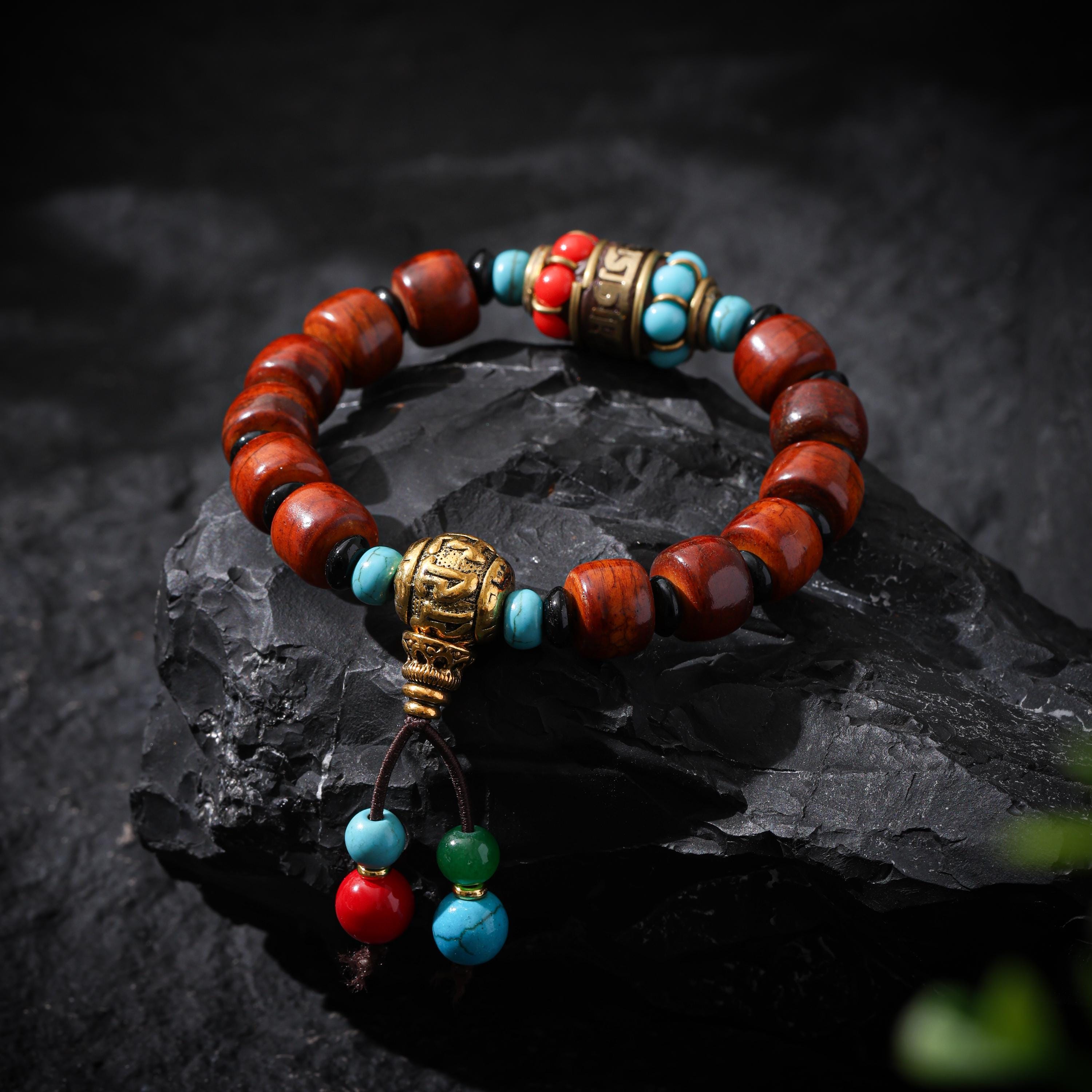 Bone Bracelet Turquoise Red Agate Om