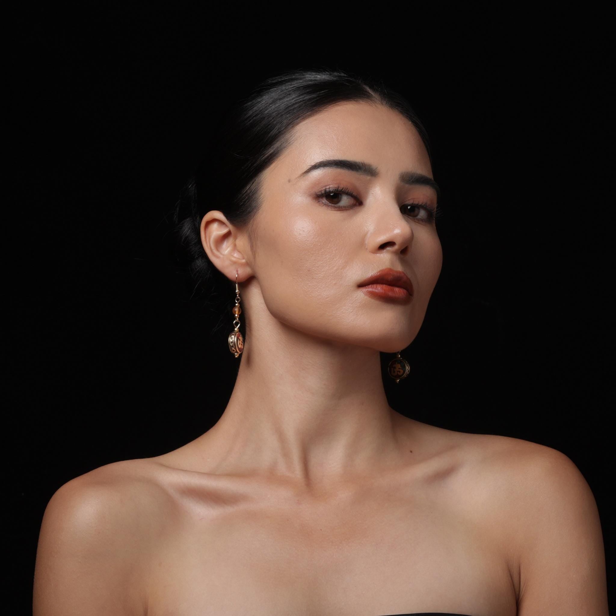 Tibetan OM Symbol Earrings Copper Dangle Earrings