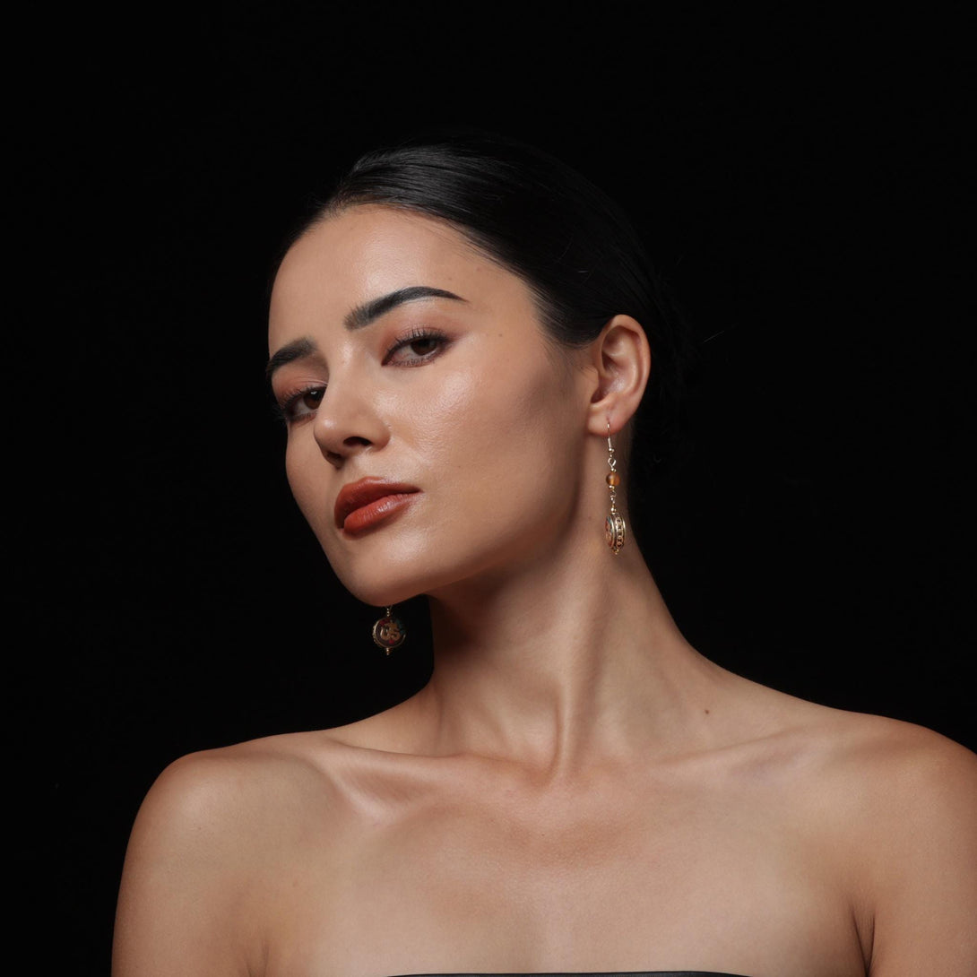 Tibetan OM Symbol Earrings Copper Dangle Earrings