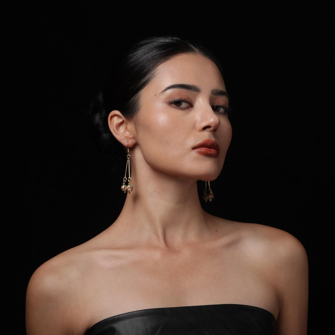 Tibetan Turquoise Red Agate Dangle Earrings