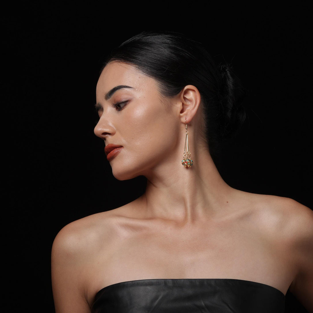 Tibetan Turquoise Red Agate Dangle Earrings