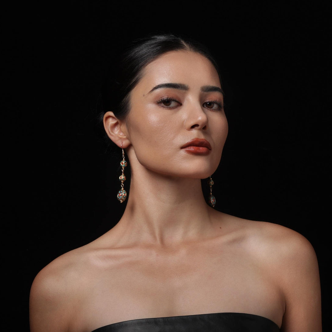 Tibetan Turquoise Red Agate Dangle Earrings