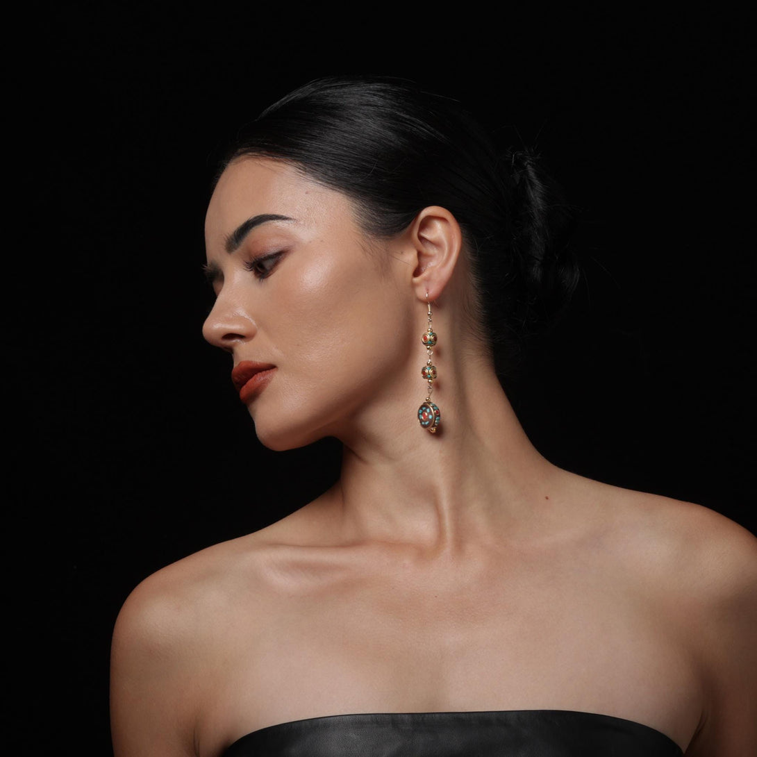 Tibetan Turquoise Red Agate Dangle Earrings