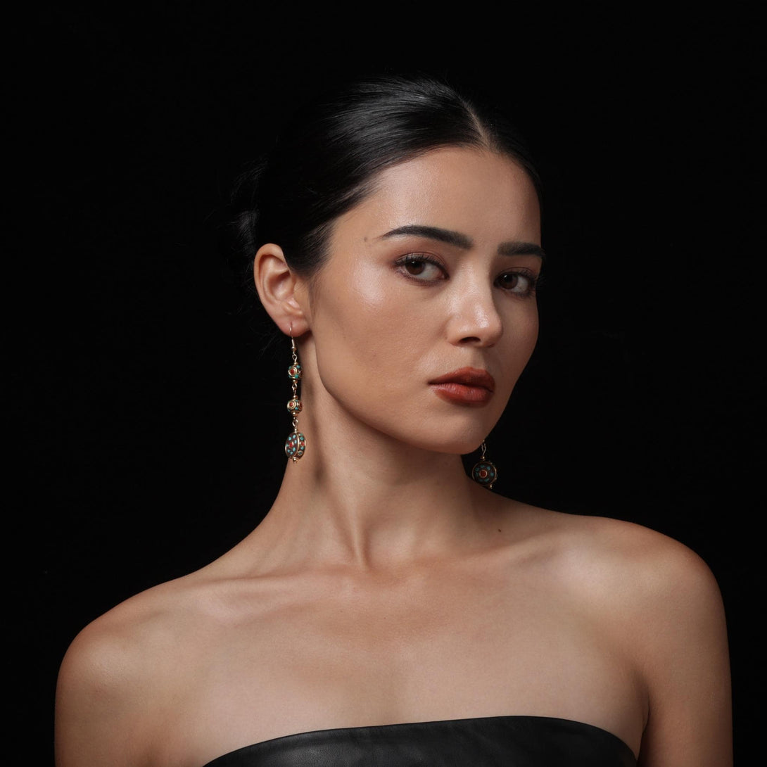 Tibetan Turquoise Red Agate Dangle Earrings