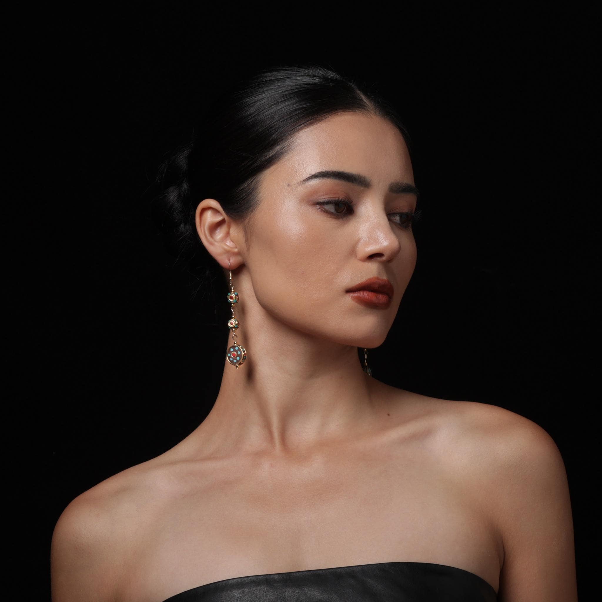 Tibetan Turquoise Red Agate Dangle Earrings