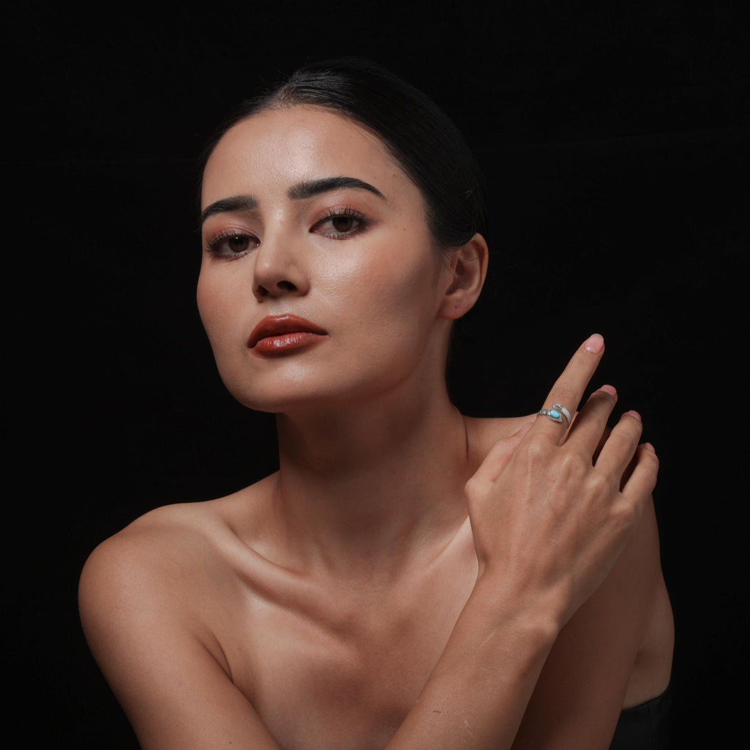 Tibetan Turquoise Feather Ring Snake-Shape Band