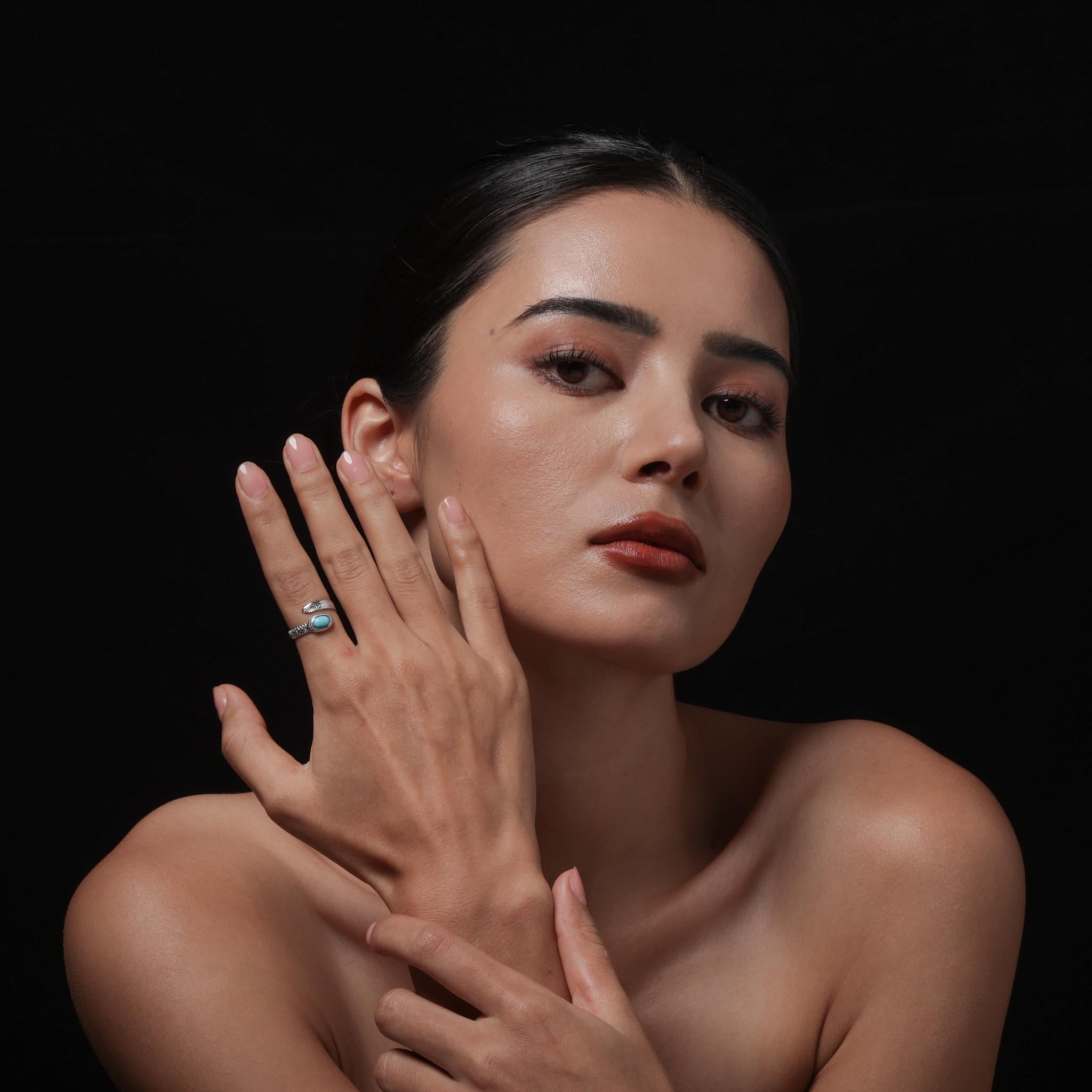 Tibetan Turquoise Feather Ring Snake-Shape Band