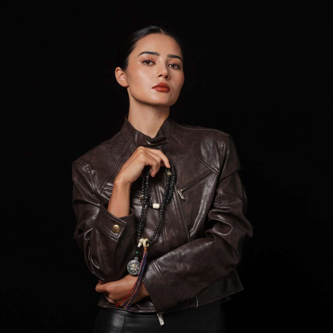 Yak Bone Mala Beads 108 with Tibetan Silver Amulet